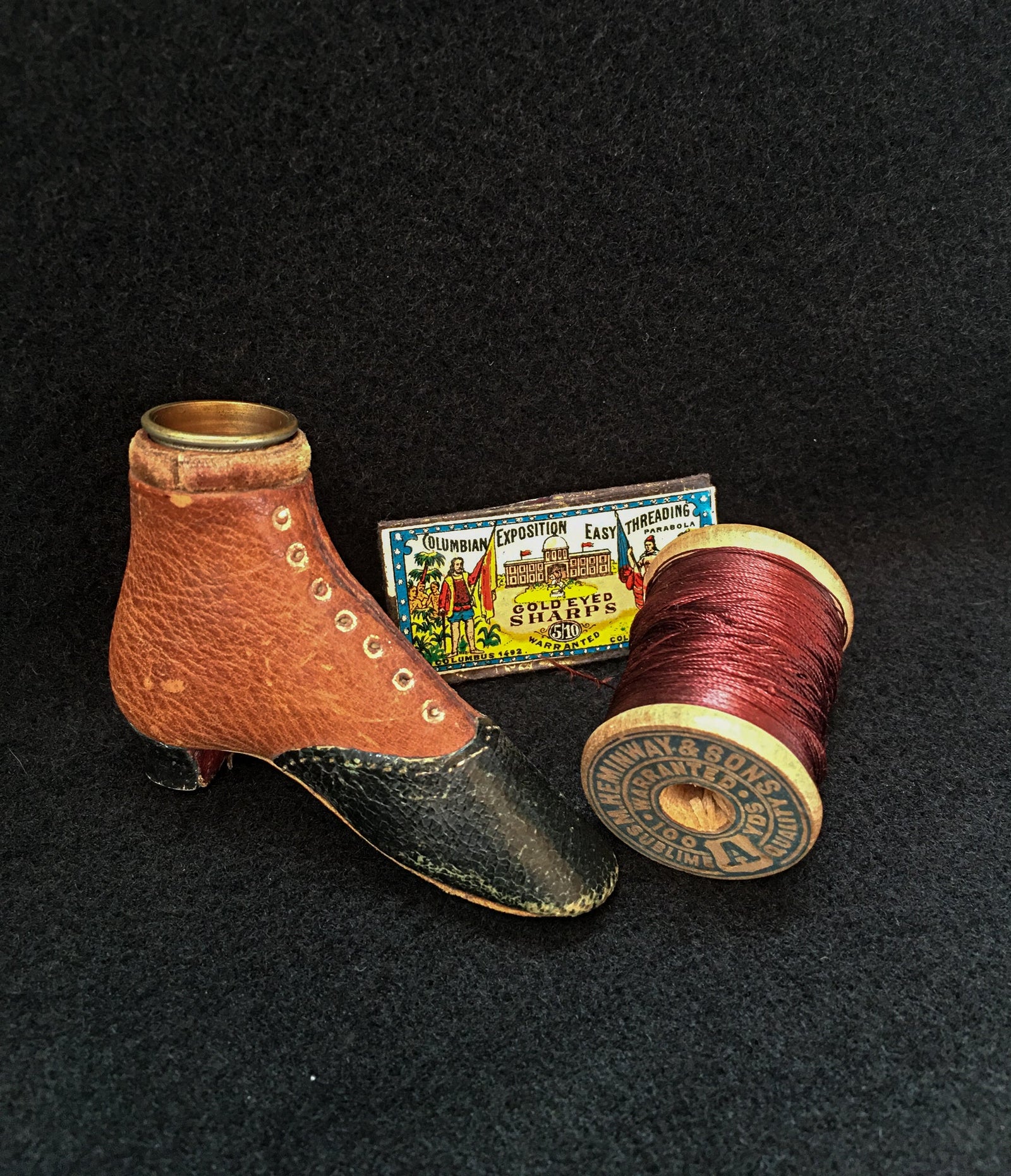 Antique Thimble Holder with Thimble - Leather Lady’s Boot