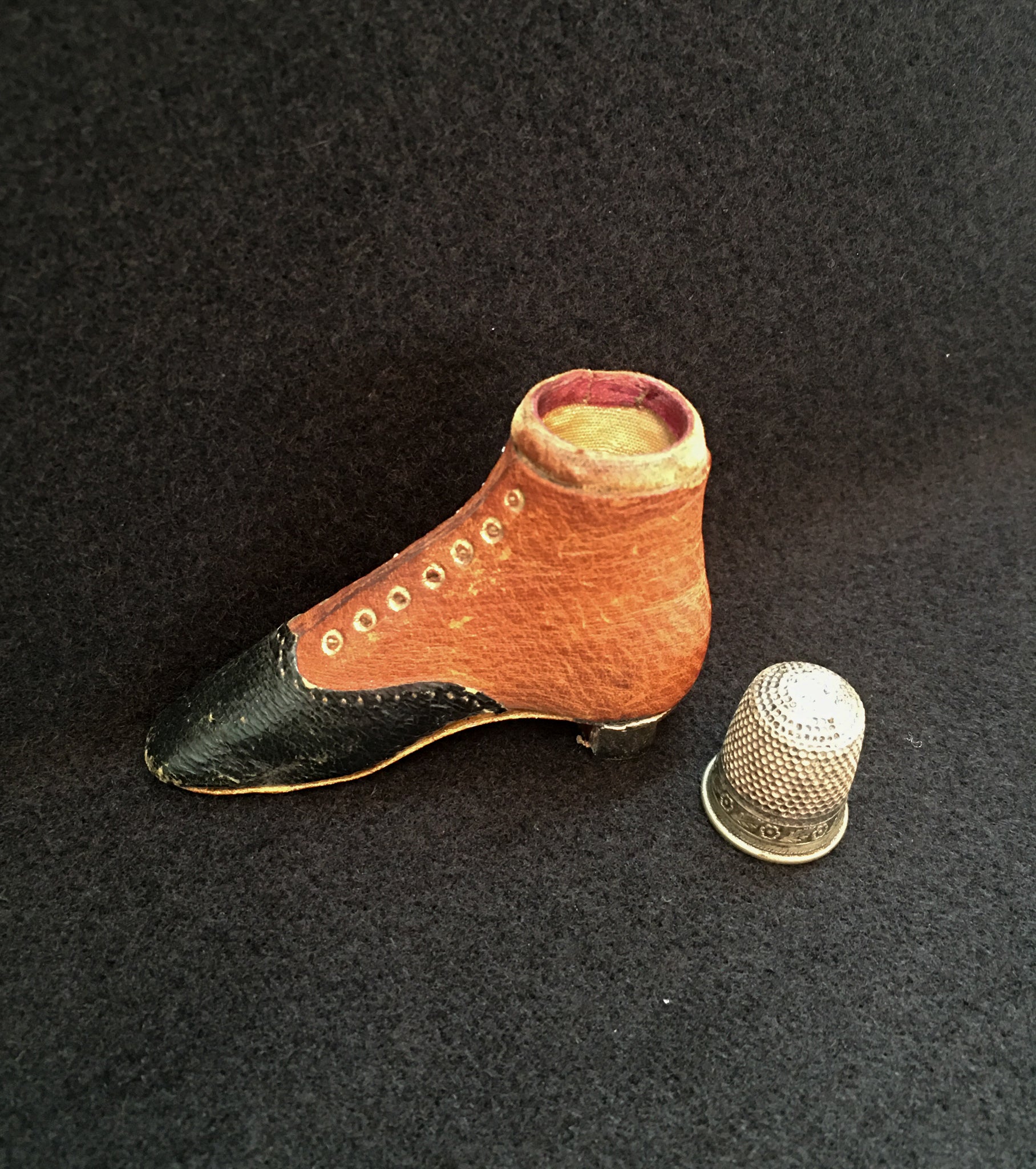 Antique Thimble Holder with Thimble - Leather Lady’s Boot