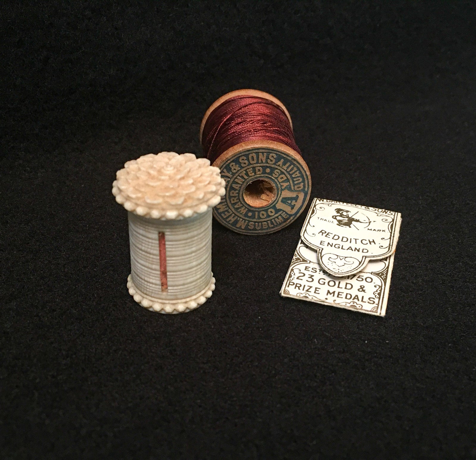LeHay's Vintage Shop, 1800’s Carved Bone and Silk Tape Measure