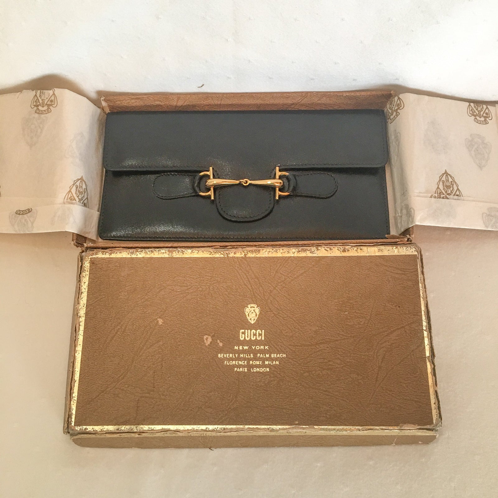 Vintage Black Leather Gucci Wallet / Clutch in Original Box