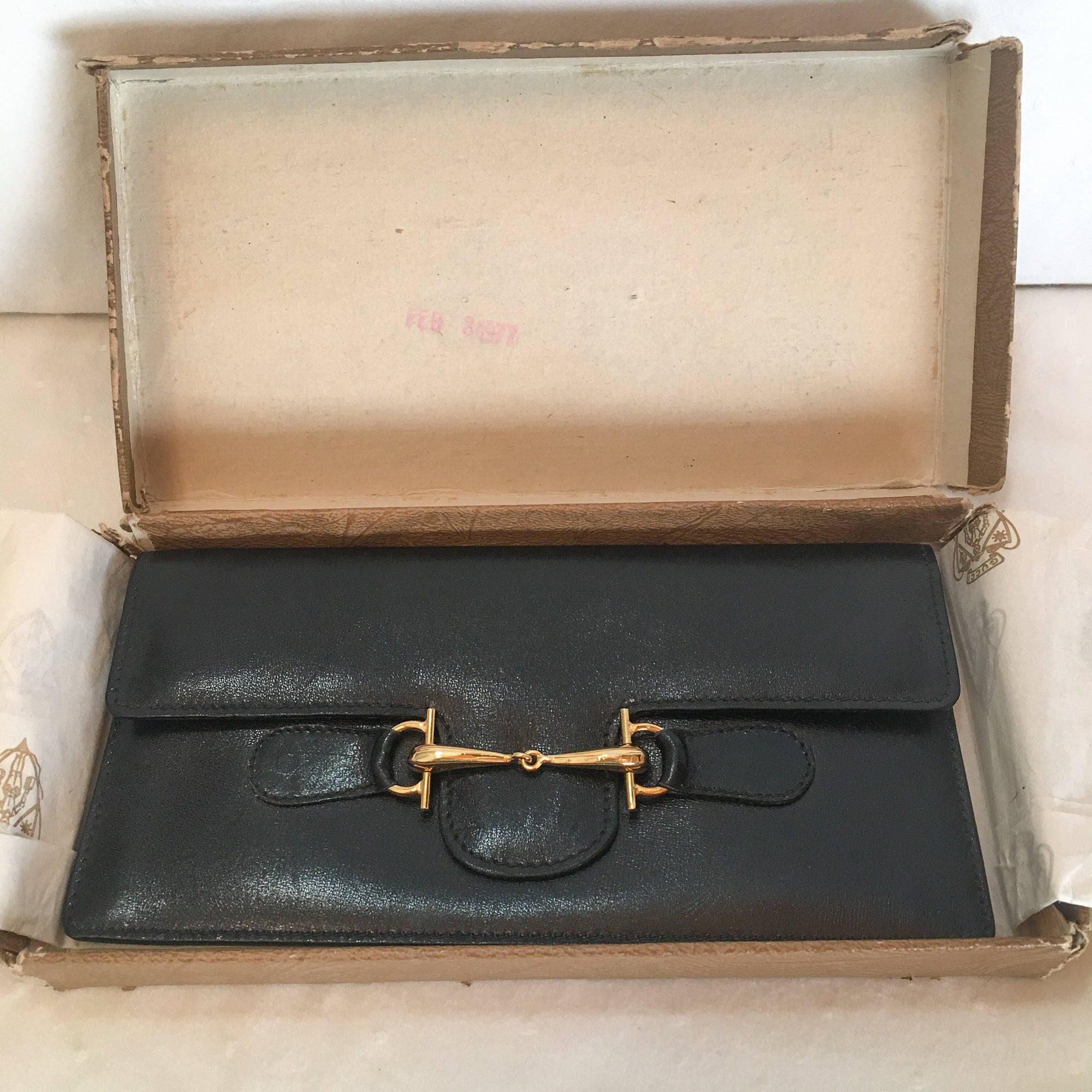 Vintage Black Leather Gucci Wallet / Clutch in Original Box
