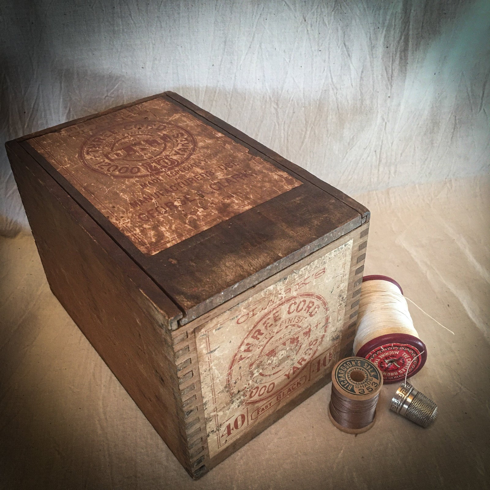 1890’s Clark’s Three Cord Silk Finish ONT Thread Box, For Manufacturer’s Use