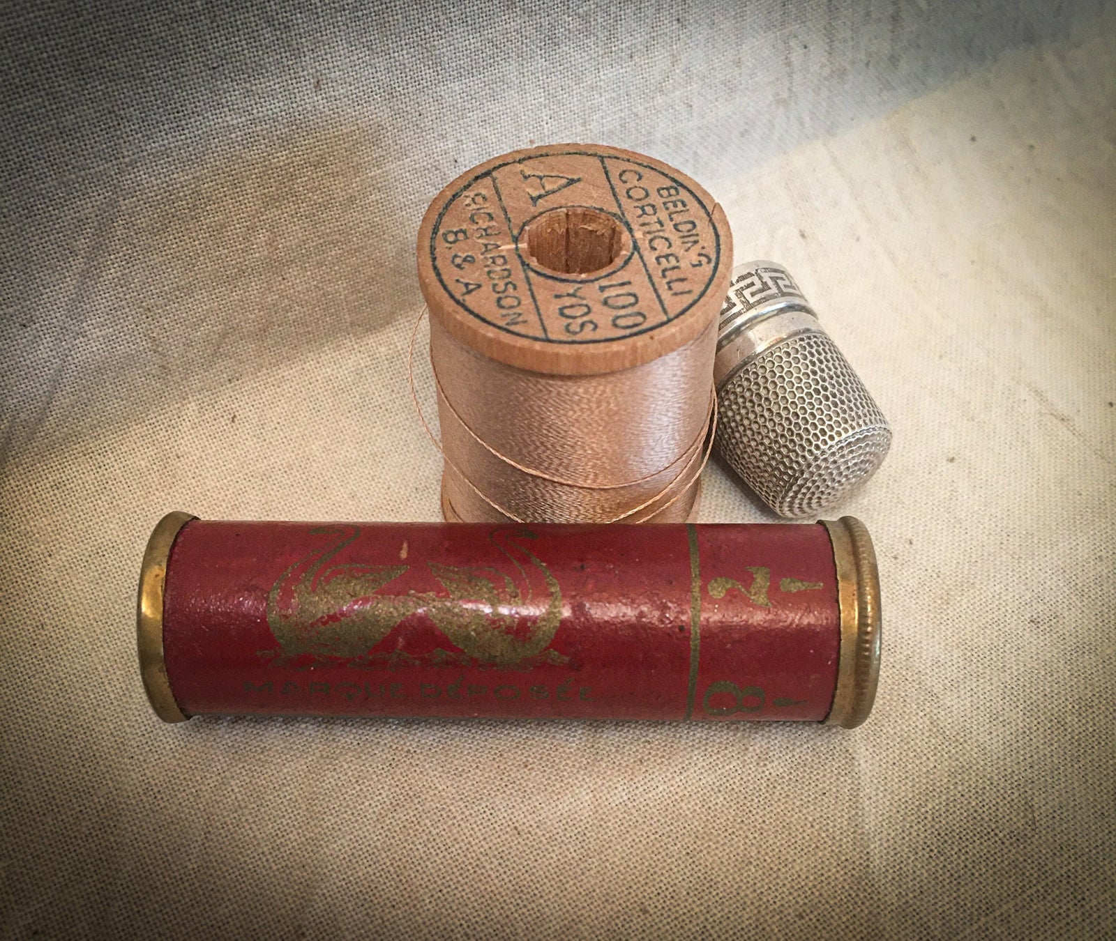 1920’s Marque Deposee Brass Needle Case with Needles