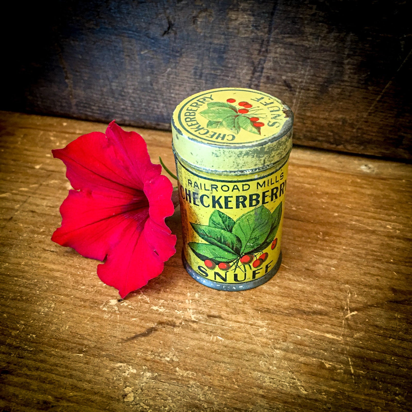 1909 Railroad Mills Checkerberry Snuff Tin