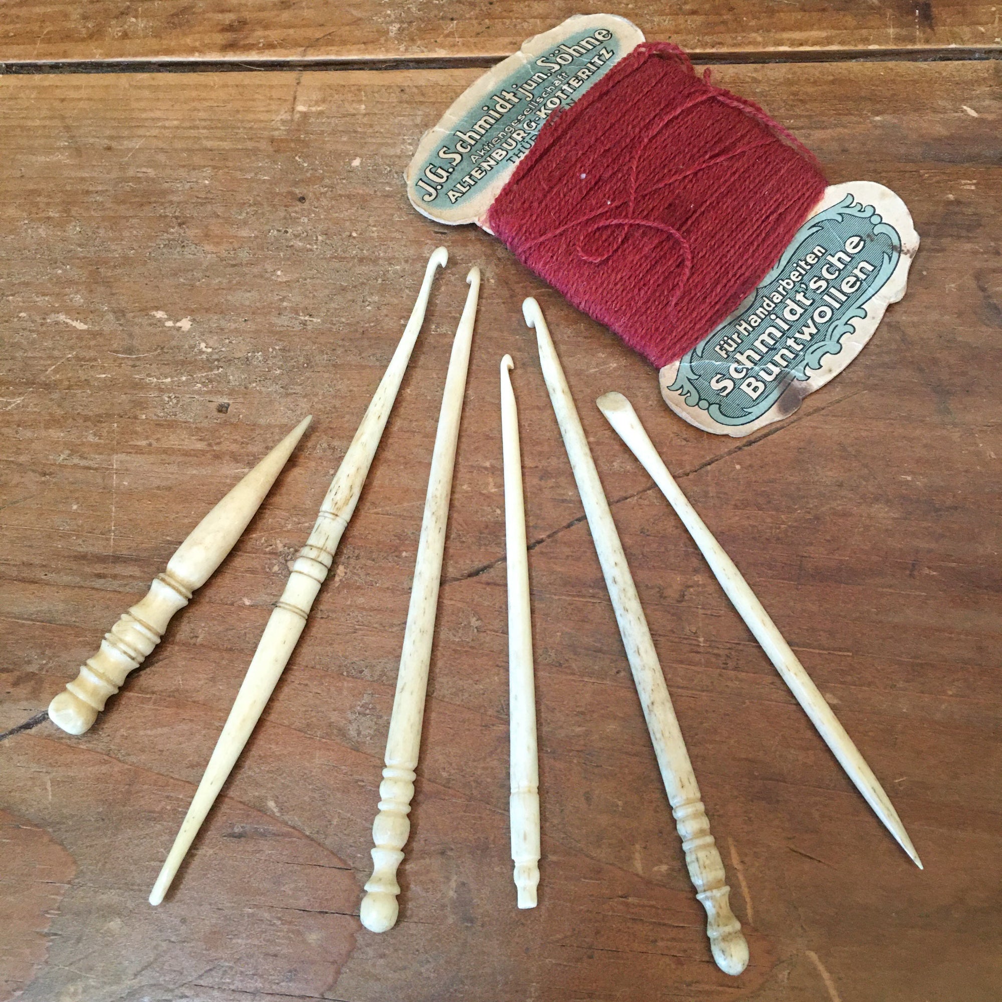 1800’s Carved Bone Crochet, Knitting and Sewing Tools, 6 Pcs.