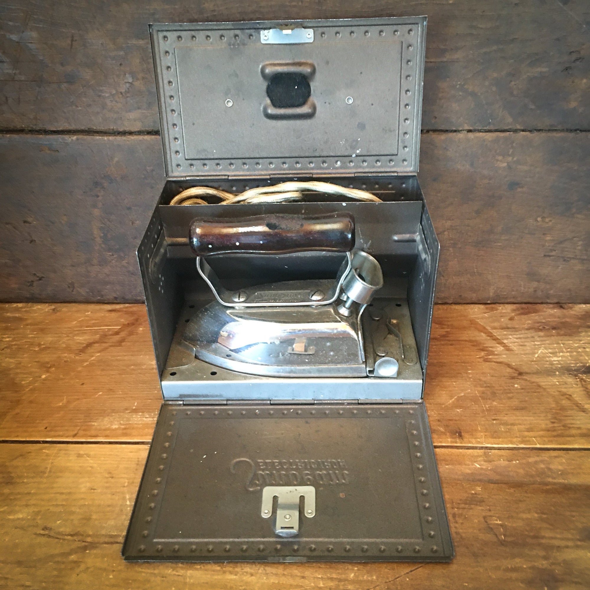 1920’s Sunbeam Electric Travel Iron with Metal Carry Case and Cord