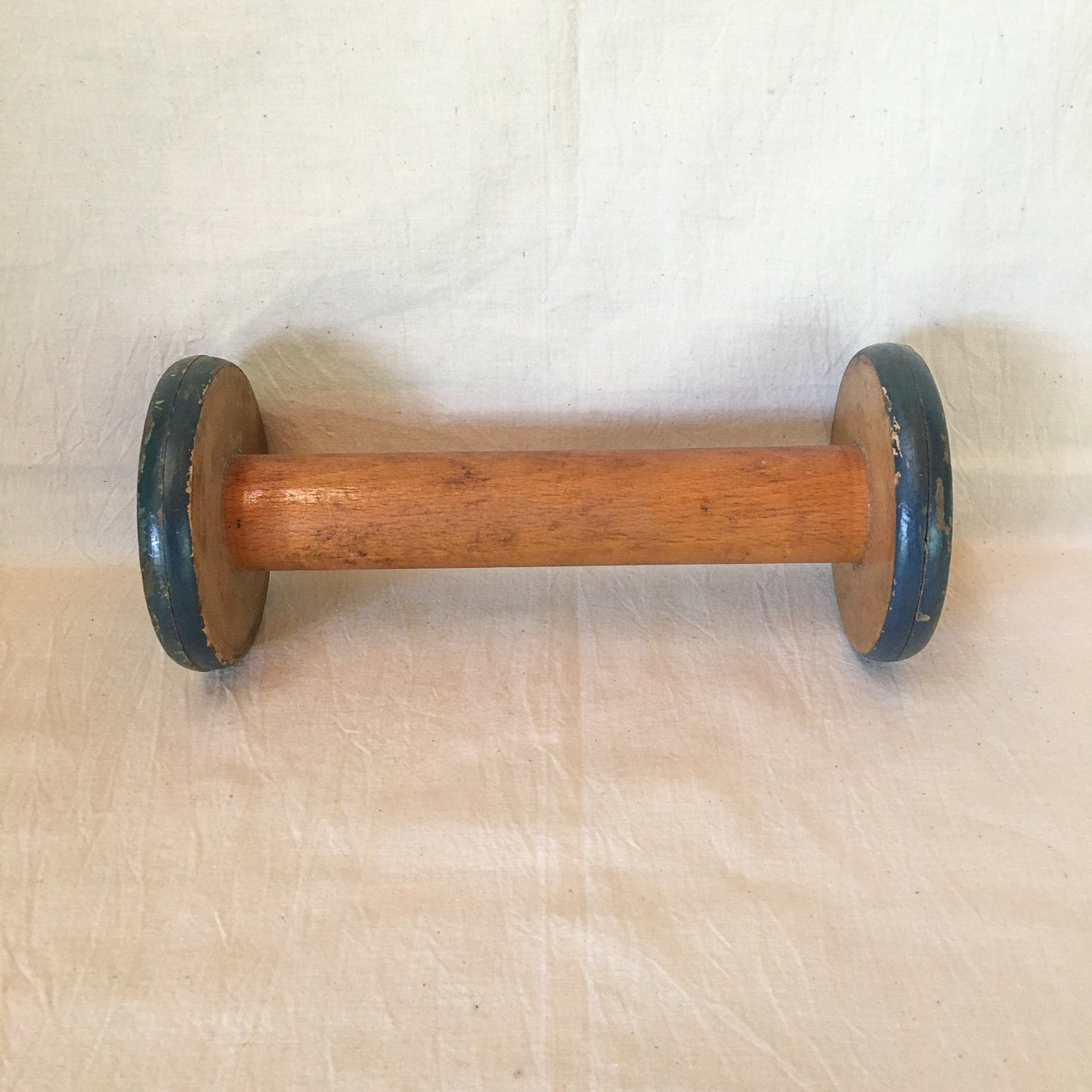 Large Wooden Spool, Blue Paint, 9.5 Inches