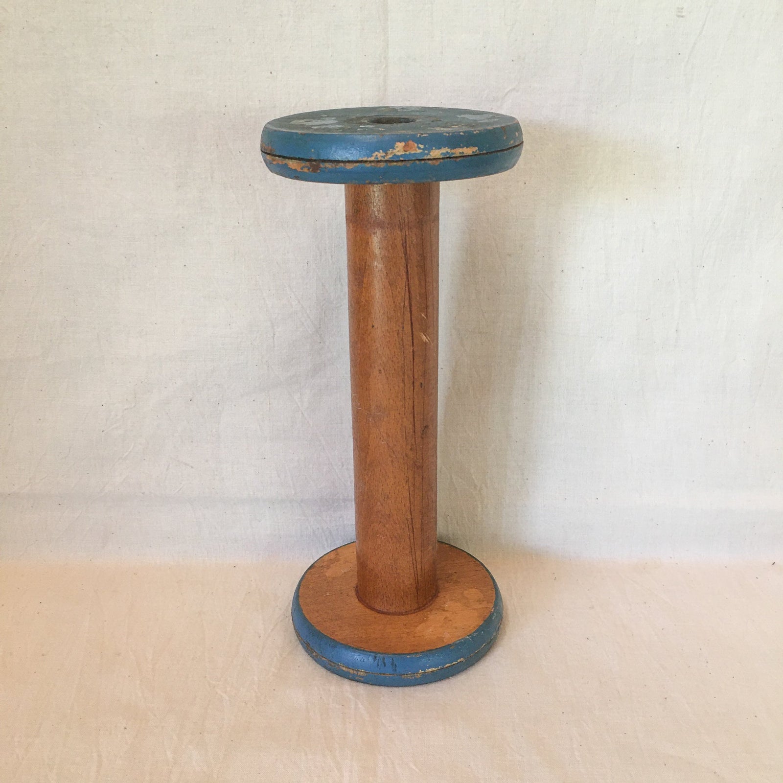 Large Wooden Spool, Blue Paint, 9.5 Inches