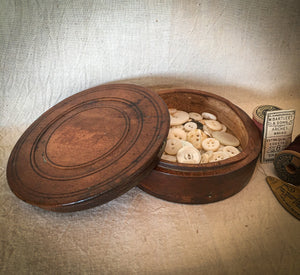 Antique Turned Wood Round Button Box