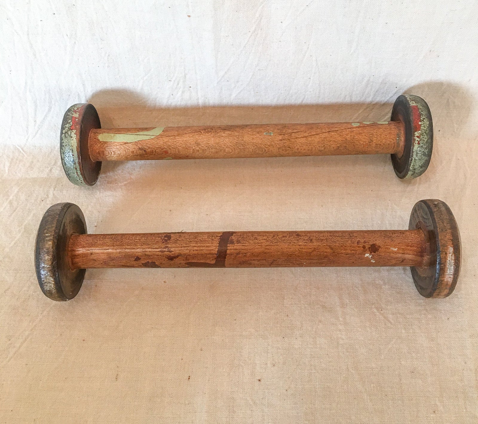 Set of 2 Wooden Spools, 7” Long