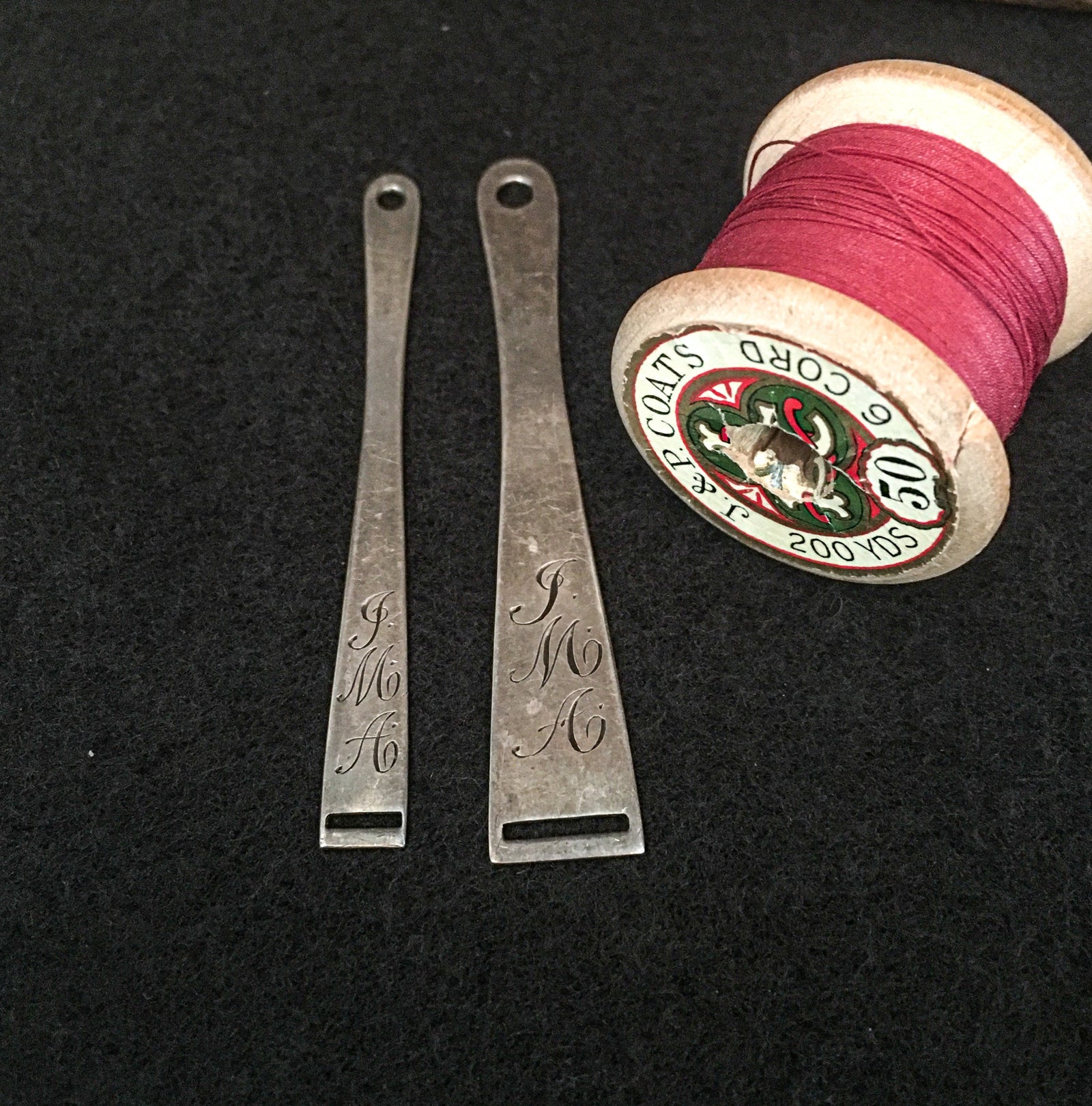 Set of 2 Simons Brothers Sterling Silver Bodkins, Engraved “JMA”