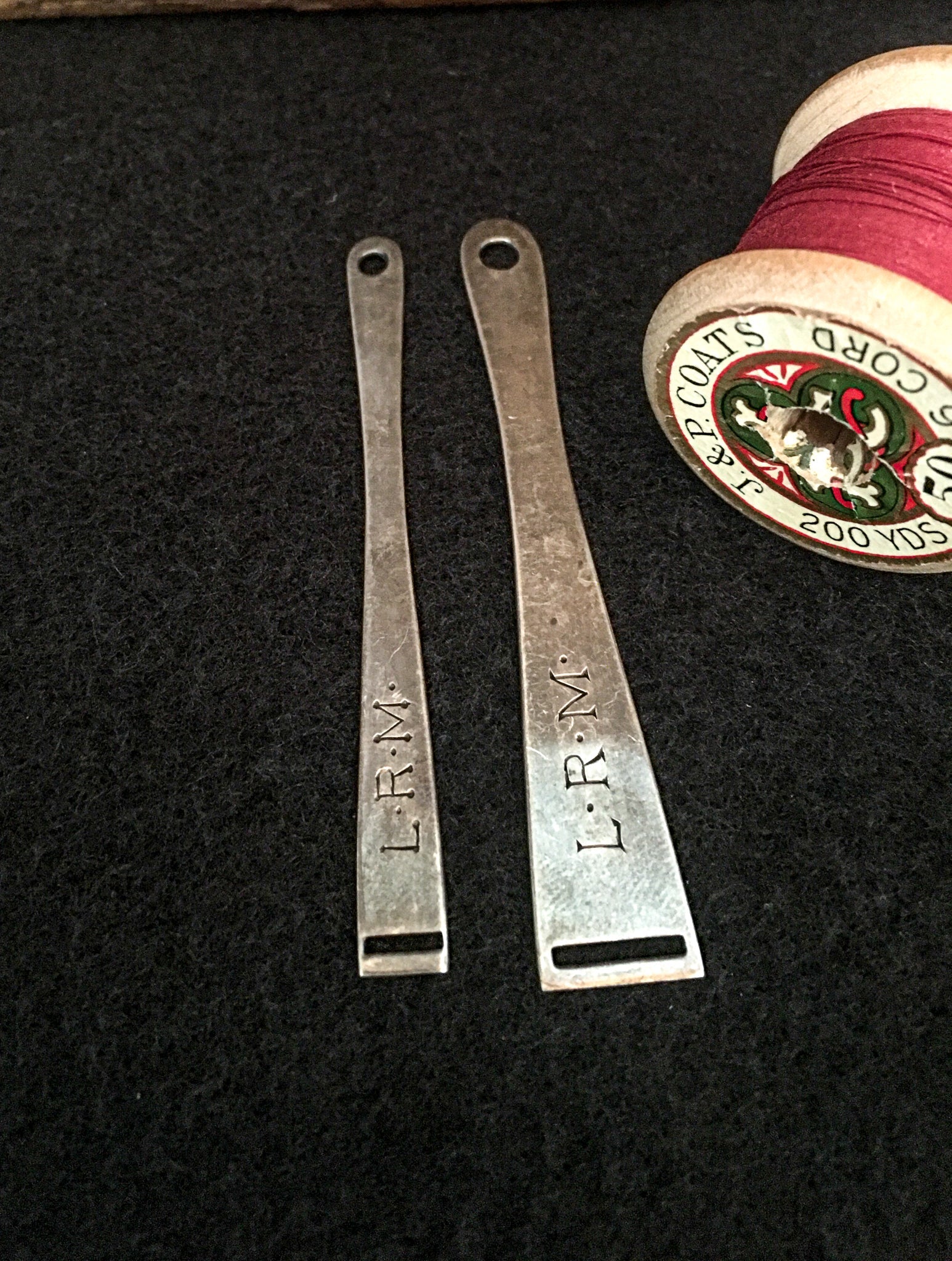 Set of 2 Simons Brothers Sterling Silver Bodkins, Engraved “LRM”