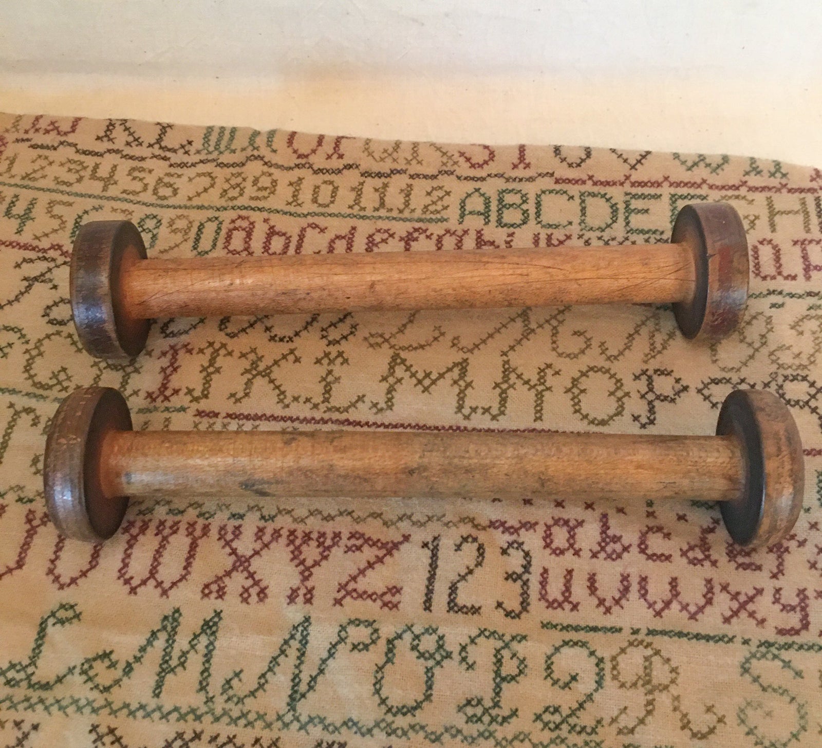 Set of 2 Wooden Spools, 7” Long
