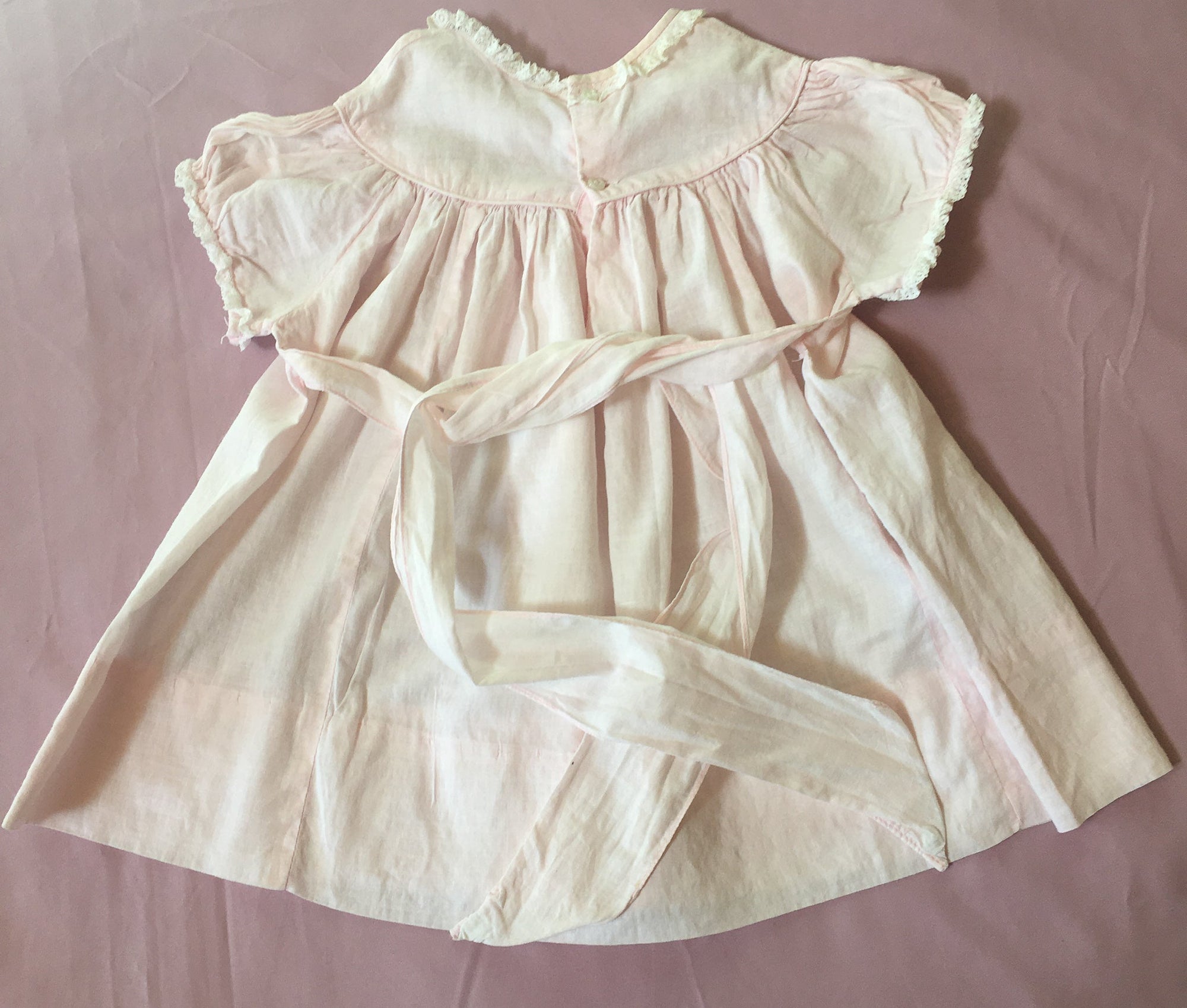 Vintage Baby Bundle, 2 Mid Century Cotton Dresses with 1 Slip, White Stockings, 1940’s 4 Oz. Bottle