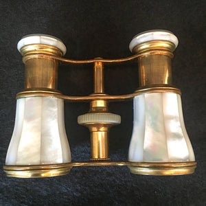 1900’s Lemaire Paris Mother of Pearl Opera Glasses with Original Leather and Silk Case