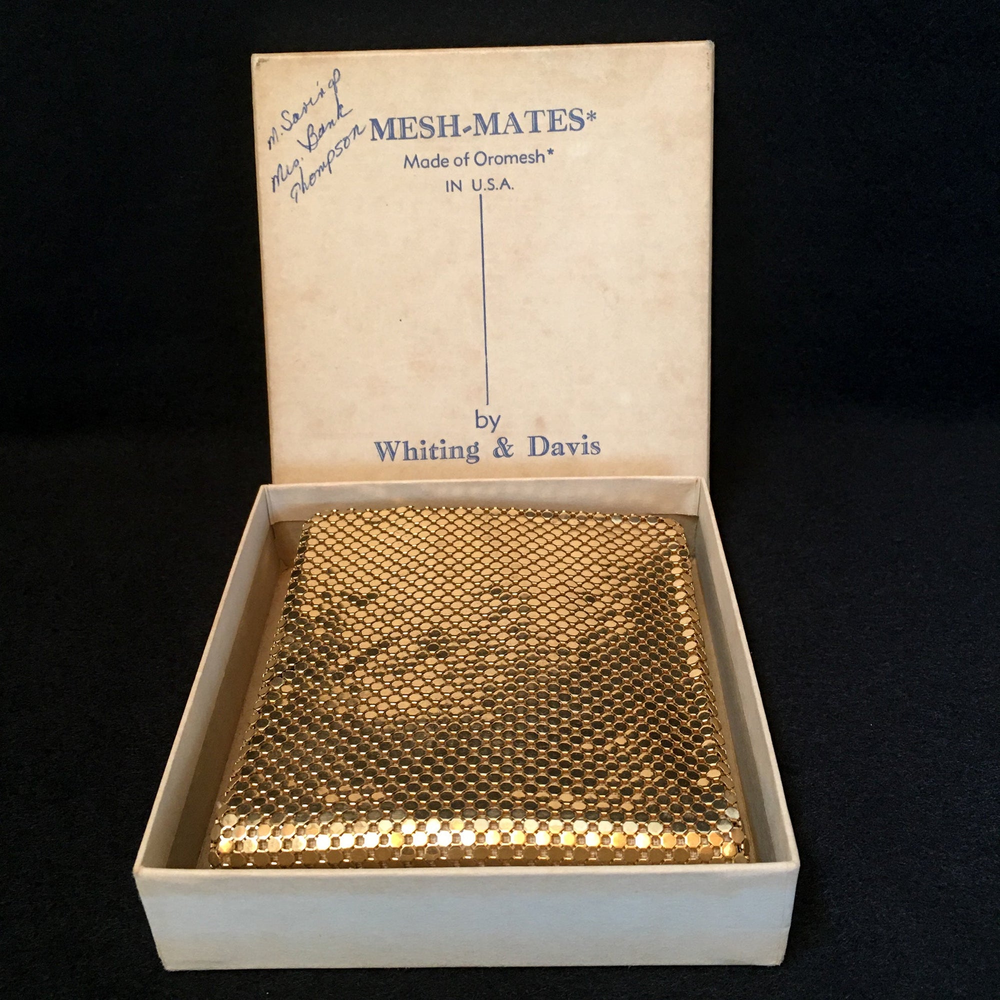 1950’s Whiting & Davis Gold Mesh Wallet in Original Box