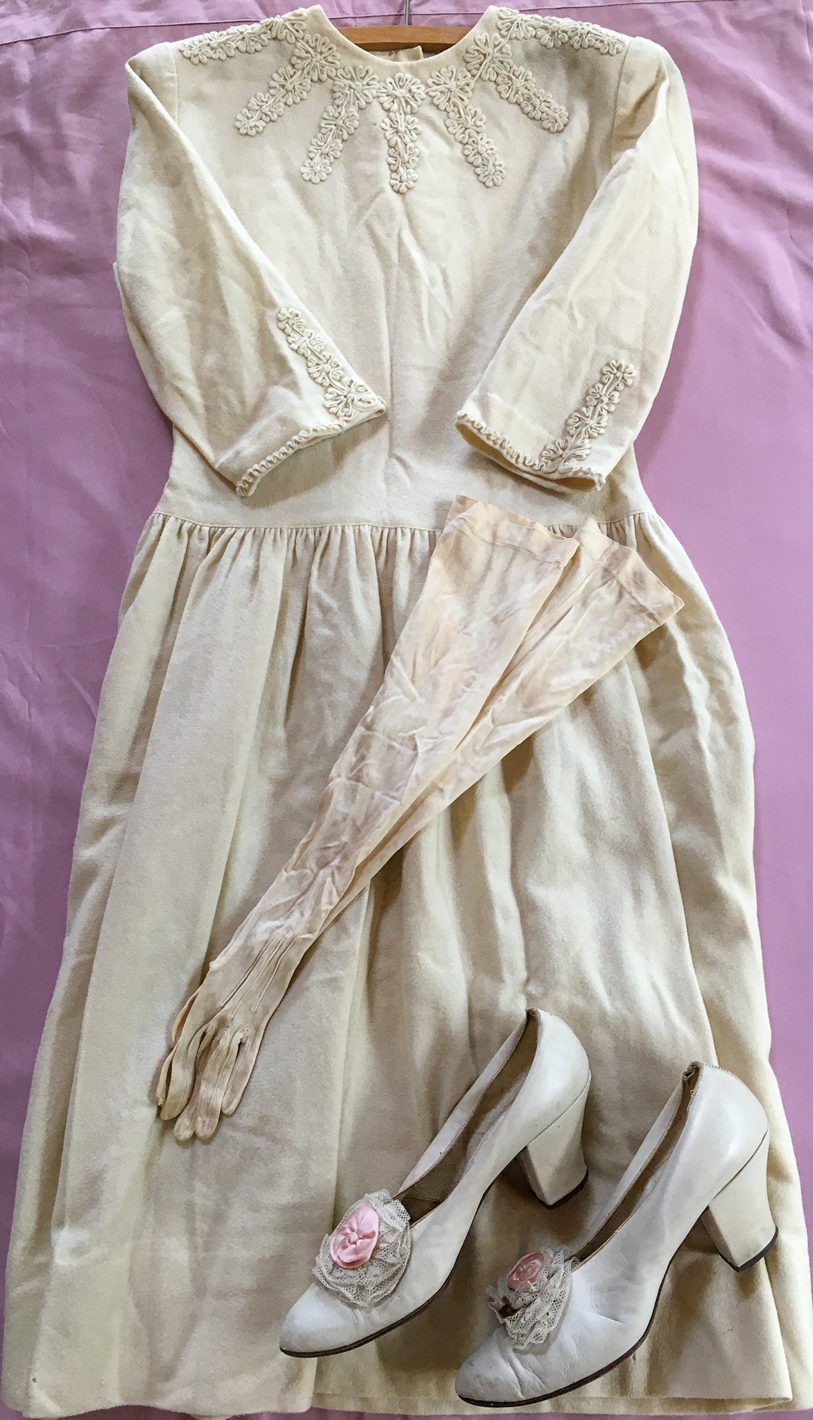 1940’s Lord & Taylor “Young New Yorkers” Dress, Silk Gloves, and Leather Dress Shoes