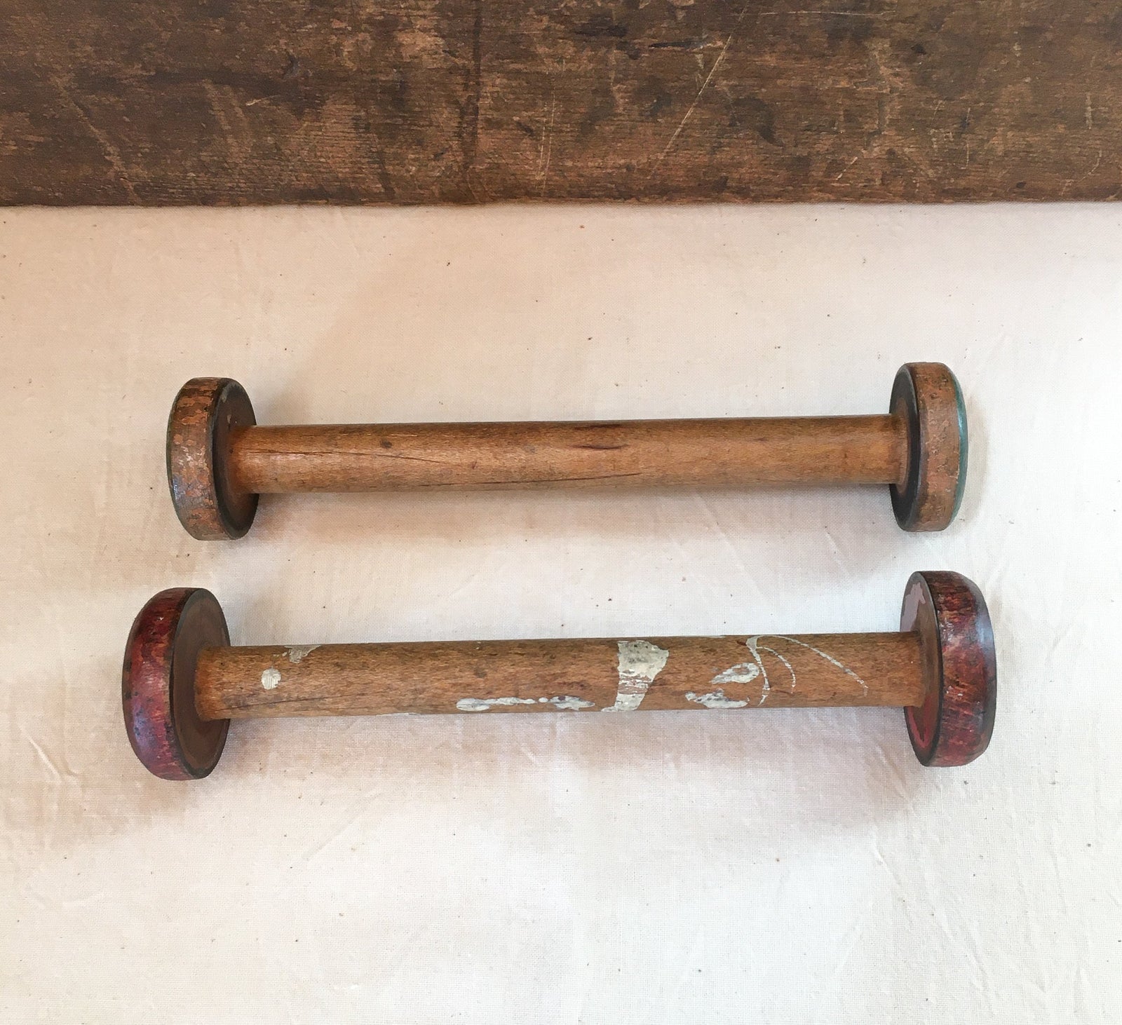 Wooden Spools, Set of 2, 7 Inches, Red and Green!