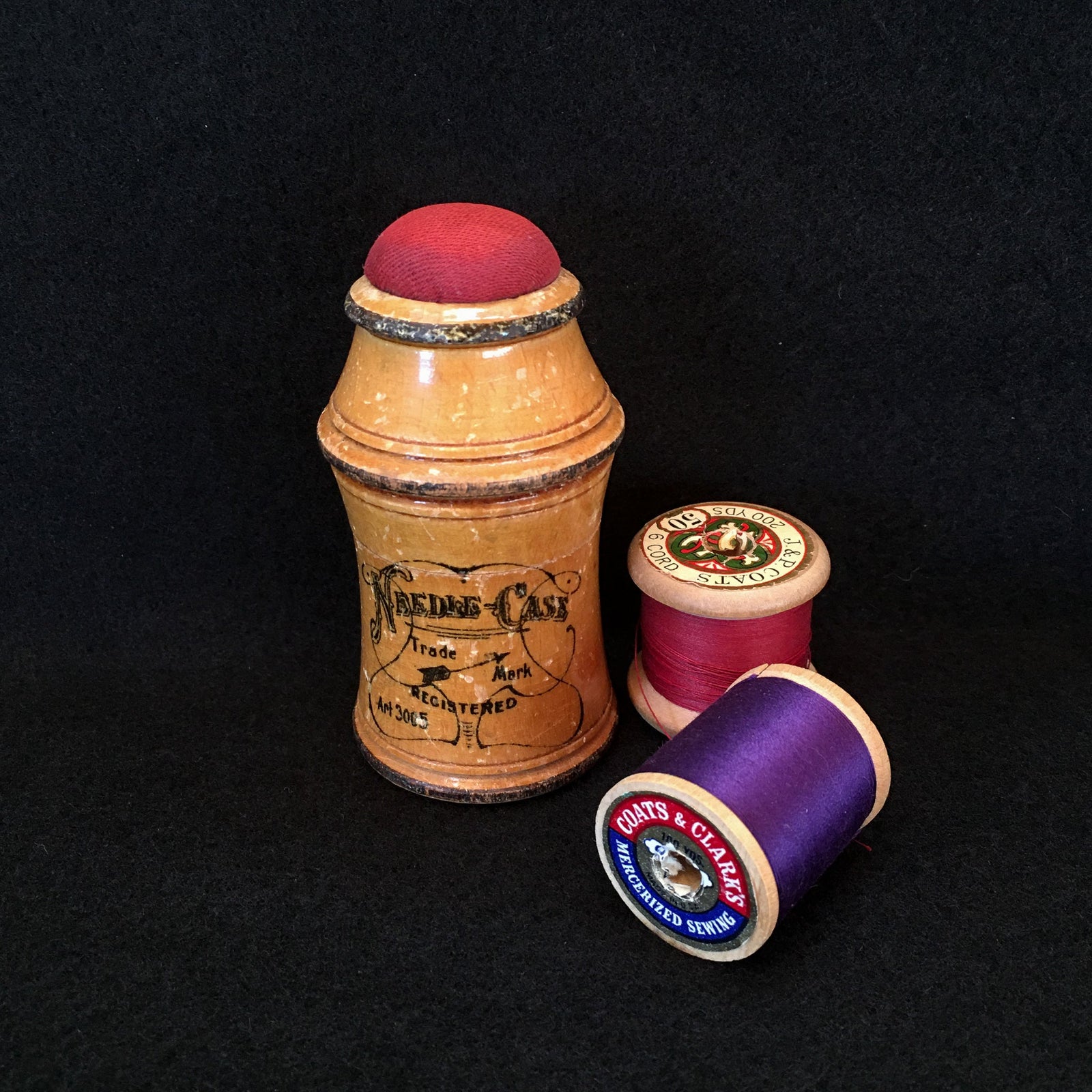 Early 1900’s Wooden Needle Case with Pin Cushion, Made in Germany