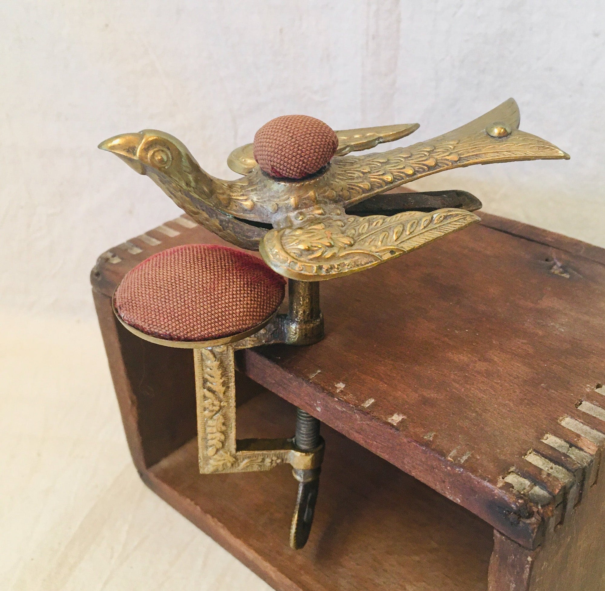 Victorian Gilt Sewing Bird, Patented Feb 15, 1853