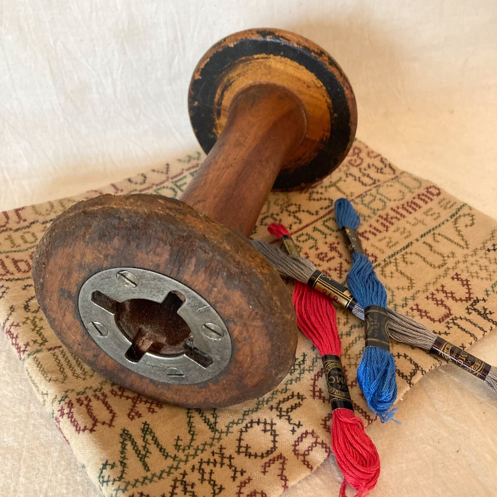 Antique Wooden Spool, 7.5” long