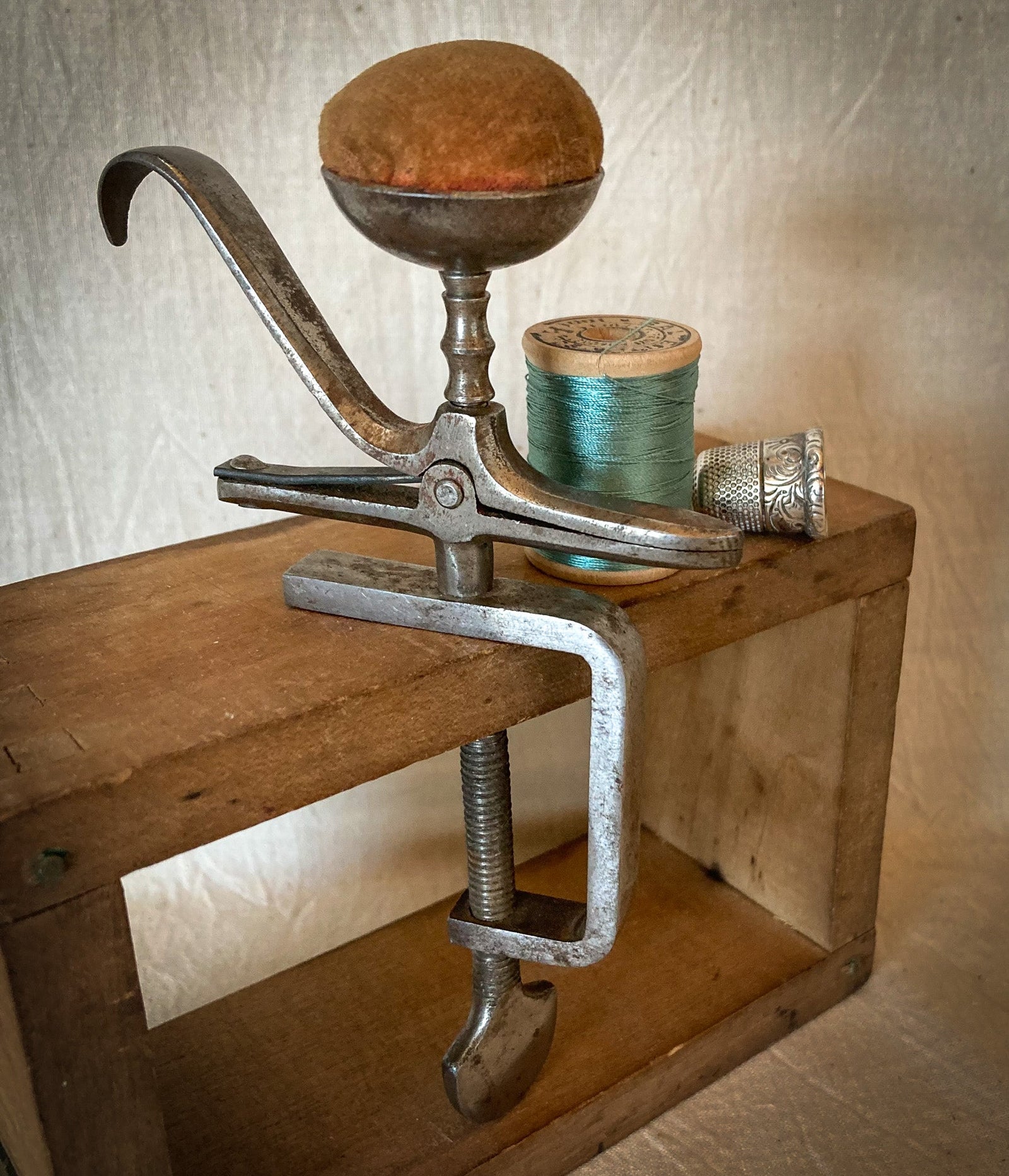 1800’s Sewing Clamp with Original Pin Cushion