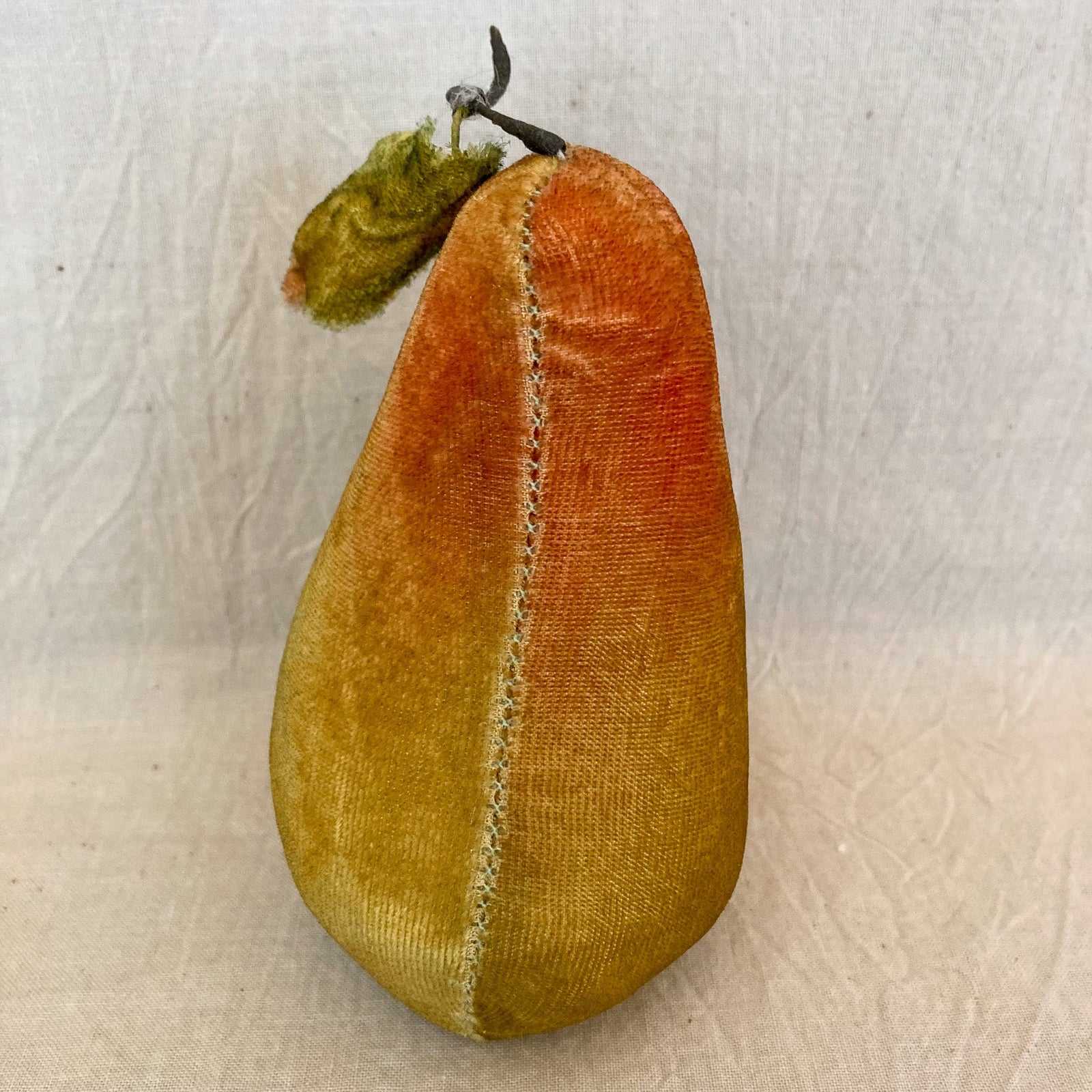 Antique Hand Painted Velvet Pear Pin Cushion and Antique Handmade Pin Disk