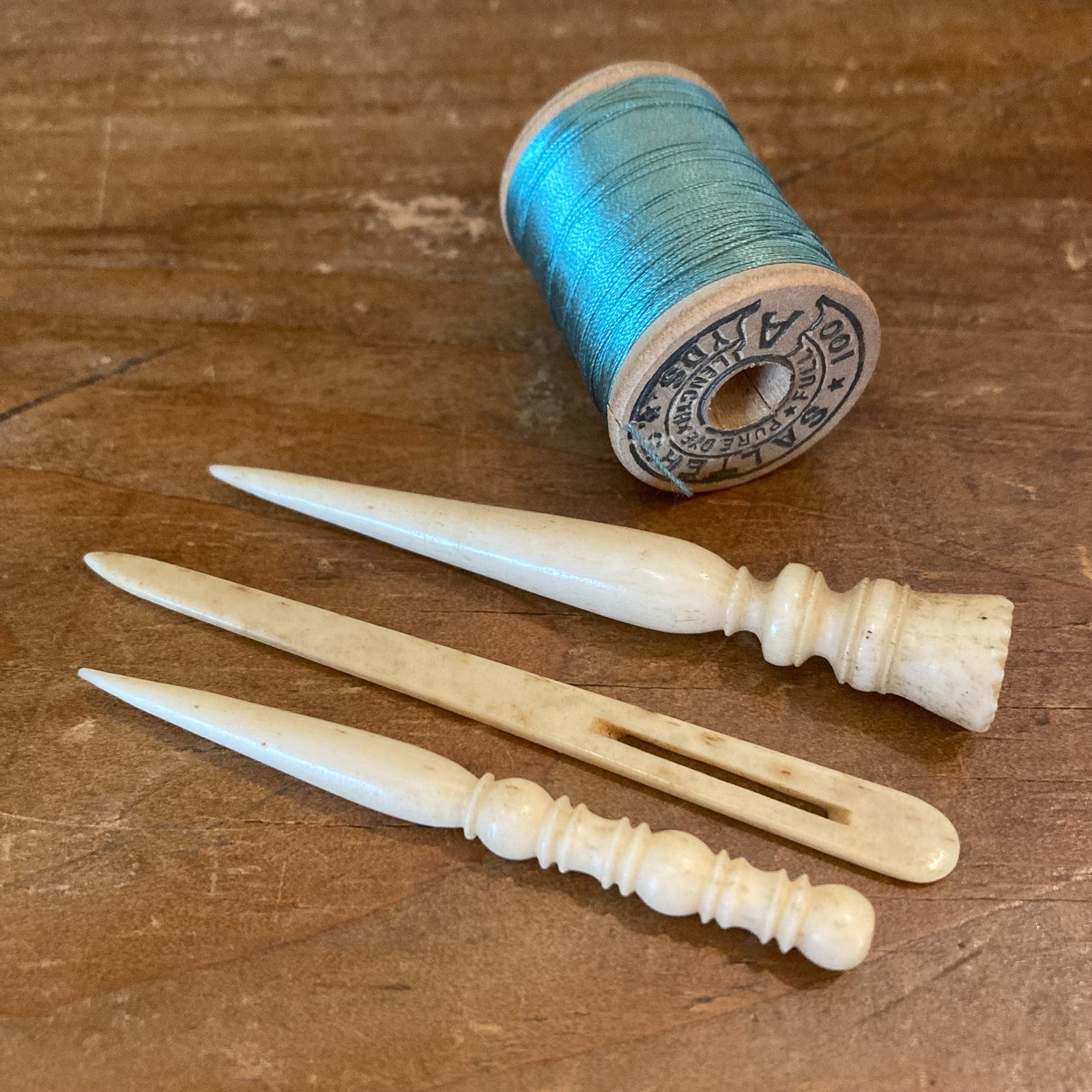 Set of 3 Carved Bone Sewing Tools, 1800’s