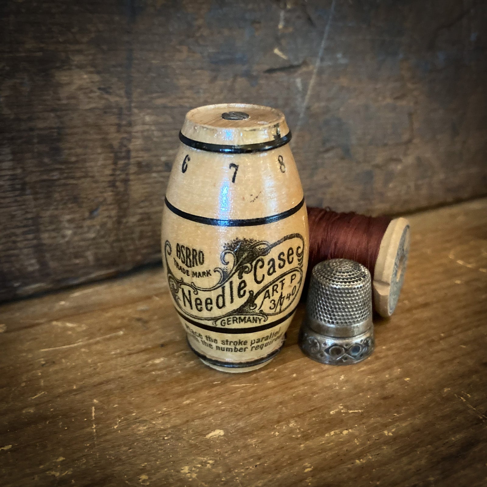Early 1900’s Treen Barrel Shaped Needle Case by Asbro