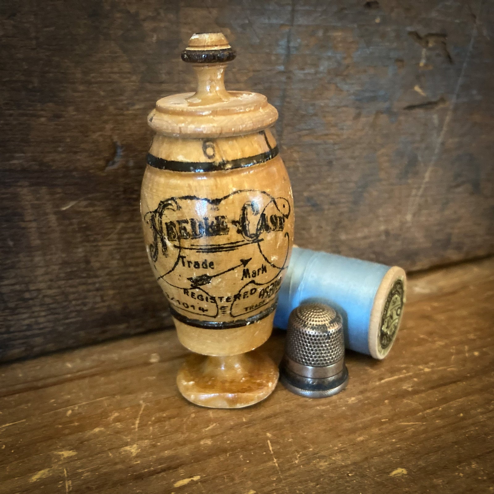 Early 1900’s Treen Barrel Shaped Needle Case by Asbro
